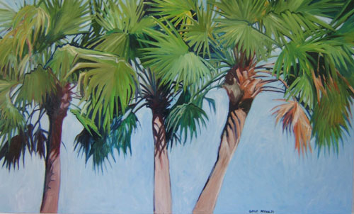 Artwork title 'Three Fine Palms' - Contact The Water's Edge Studio and Gallery for price and availability - gayle at galvestonwatersedge dot com