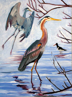 Artwork title 'Herons on the Bay 1' - Contact The Water's Edge Studio and Gallery for price and availability - gayle at galvestonwatersedge dot com
