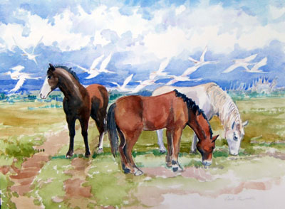 Artwork title 'Island Ponies' - Contact The Water's Edge Studio and Gallery for price and availability - gayle at galvestonwatersedge dot com