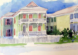 Artwork title 'Pink Shutters' - Contact The Water's Edge Studio and Gallery for price and availability - gayle at galvestonwatersedge dot com