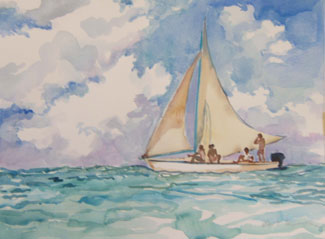 Artwork title 'Sailing By the Reef' - Contact The Water's Edge Studio and Gallery for price and availability - gayle at galvestonwatersedge dot com
