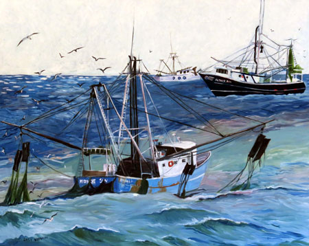 Artwork title 'Shrimping in the Gulf of Mexico' - Contact The Water's Edge Studio and Gallery for price and availability - gayle at galvestonwatersedge dot com